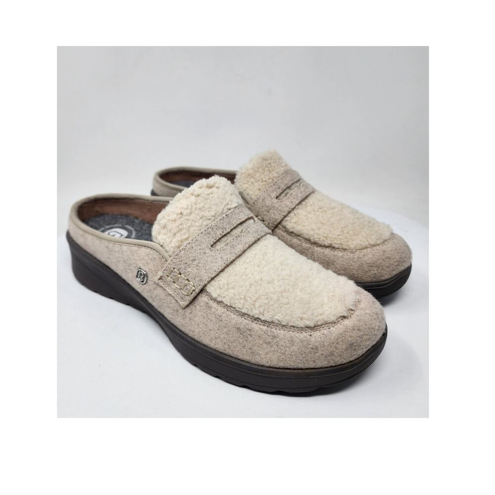 Bzees Georgia Mule Penny Loafer Women 10M Pink & Ivory Faux Fur Slip-on 9909198